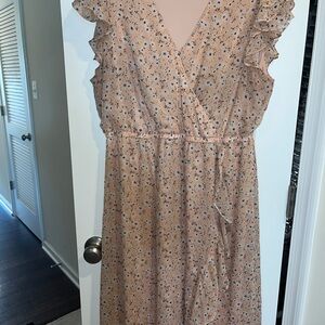 LC Lauren Conrad Peach Floral Midi Dress
